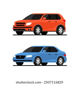 Car side vector flat icon. Car profile side view cartoon icon design isolated blue vehicle.