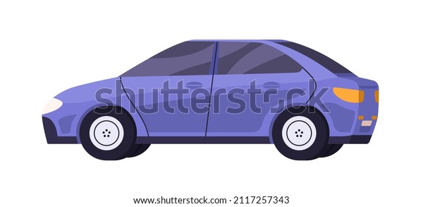 Car side view.\
Auto vehicle with sedan body type. Road wheel transport profile.\
New shiny automobile model. Colored flat cartoon vector\
illustration isolated on white\
background