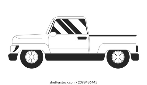 Objeto de caricatura de 2D en blanco y negro en el lado del automóvil. Transporte automático. Elemento de contorno vectorial aislado del vehículo de motor de conducción. Camión de camioneta. Ilustración de puntos planos monocromáticos de recogida de automóviles