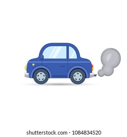 Car Side View. Car Exhaust Traffic Fumes. Vector Isolated Flat Illustration.