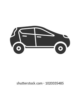 Car side view glyph icon. Silhouette symbol. Negative space. Automobile. Vector isolated illustration