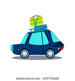 Car Side View With Heap Of Luggage, Flat Vector Illustration