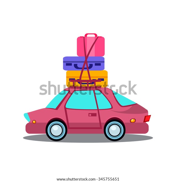 Car Side View With Heap Of Luggage, Flat\
Vector Illustration