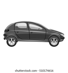 Car side view icon. Gray monochrome illustration of car side view vector icon for web
