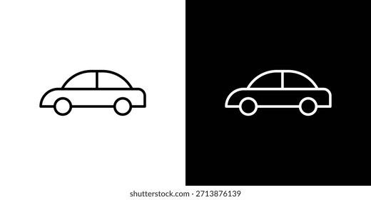 Car side view icon outline pictogram isolated on white. Vector Icon shape.