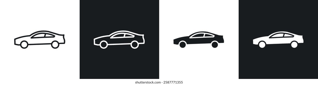 Car side view icon set black and white colors. Graphic Vector icons pack