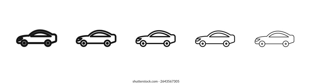 Car side view icon vector outline set illustration sign