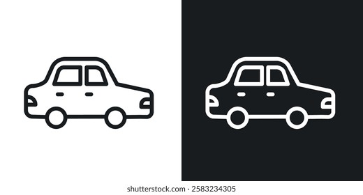 Car side view icons in black and white liner strokes for web design.