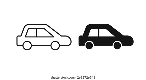 Car side view icons in black fill and line style