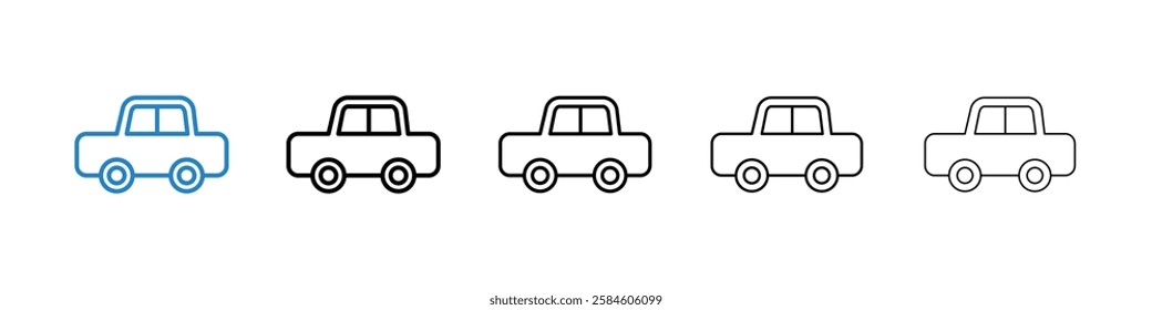 Car side view icons in five different stroke sizes