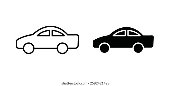 Car side view icons pack vectors in black flat and strokes