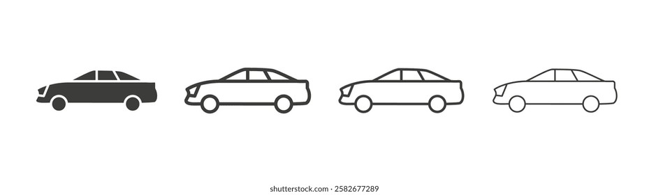 Car side view icons set vectors graphic designs