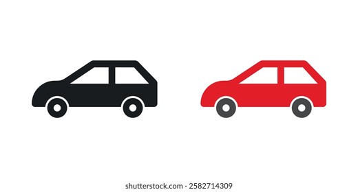 Car side view icons set vectors black and colored style