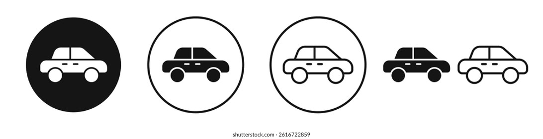 Car side view icons set in solid black and stroke line style