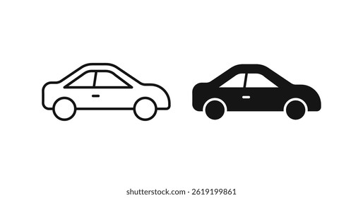 Car side view icons set in black colors on white background