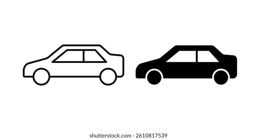 Car side view icons in solid black and outlined style