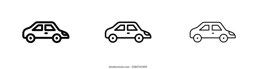 Car side view icons in three different stroke lines