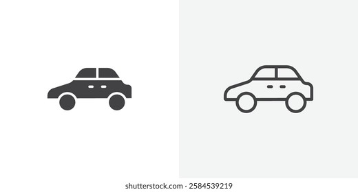 Car side view icons vectors illustrations in black fill and liner versions