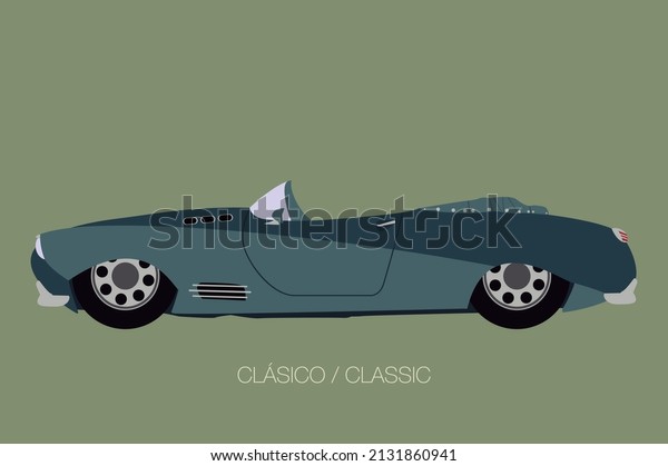Car from the side view illustration. fully\
editable. Classic convertible classic car in vector. Side view with\
perspective.