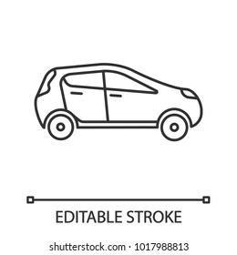 Car side view linear icon. Thin line illustration. Automobile. Contour symbol. Vector isolated outline drawing. Editable stroke