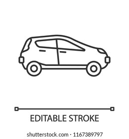 Car side view linear icon. Thin line illustration. Automobile. Contour symbol. Vector isolated outline drawing. Editable stroke