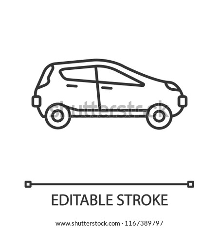 Car side view linear icon. Thin line illustration. Automobile. Contour symbol. Vector isolated outline drawing. Editable stroke