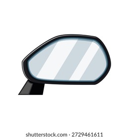 Car side view mirror illustration showing safe driving, reflecting traffic from the rear and aiding drivers in maneuvering their vehicle through various obstacles