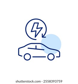 Car side view and renewable electricity arrow. Alternative fuel. Pixel perfect, editable stroke icon