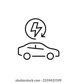 Car side view and renewable electricity arrow. Alternative fuel. Pixel perfect vector icon