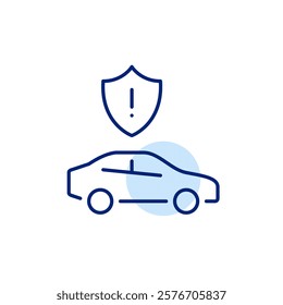 Car side view and security shield with exclamation mark. Maintenance reminder, critical vehicle alert. Pixel perfect, editable stroke icon