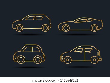 Car side view sets,transportation,Gold color,vector illustrations