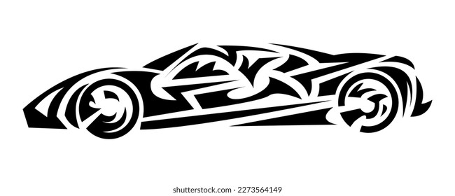 car side view  tribal tattoo design  concept vehicle  transportation  sport  race  street  suitable for print  sticker    others  vector illustration 