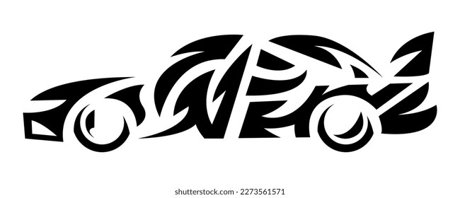 car side view. tribal tattoos design. concept of vehicle, transportation, sport, race, street. suitable for print, sticker, and others. vector illustration.