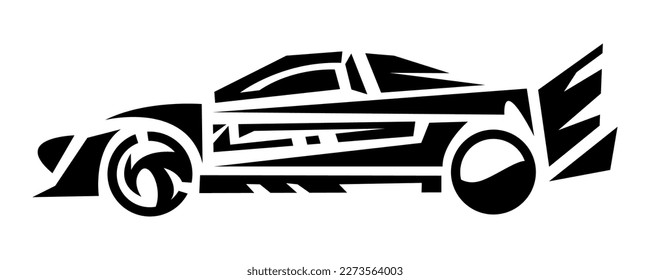vista lateral del coche. diseño de tatuajes tribales. concepto de vehículo, transporte, deporte, carrera, calle. adecuado para imprimir, pegar y otros. ilustración vectorial.