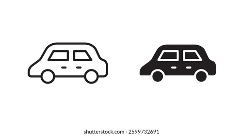 Car side view vector icon set in black color.