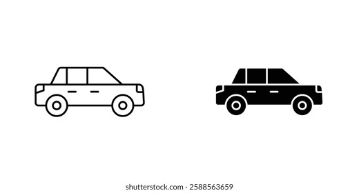 Car side view vectors icons set in filled and strokes on white background