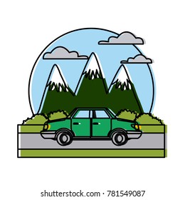 Car sideview vehicle between mountains landscape