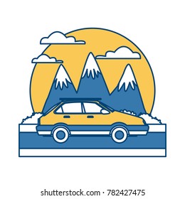Car sideview vehicle between mountains landscape