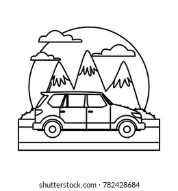 Car sideview vehicle between mountains landscape