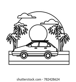 Car sideview vehicle on sunset landscape