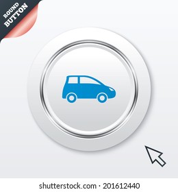 Car sign icon. Hatchback symbol. Transport. White button with metallic line. Modern UI website button with mouse cursor pointer. Vector