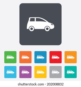 Car sign icon. Hatchback symbol. Transport. Rounded squares 11 buttons. Vector