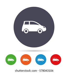 Car sign icon. Hatchback symbol. Transport. Round colourful buttons with flat icons. Vector