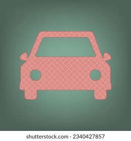 Car sign illustration. Apricot Icon with Brick Red parquet floor graphic pattern on a Ebony background. Feldgrau. Green. Illustration.