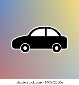 Car sign illustration. Black icon in white shell at pastel color background. Illustration.