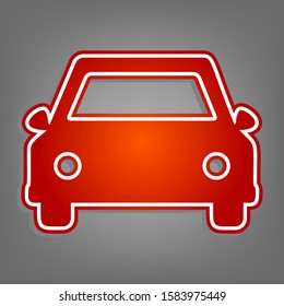 Car sign illustration. Flat red icon with linear white icon with gray shadow at grayish background. Illustration.