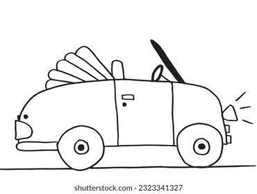 Car sign illustration image. 
Hand drawn image artwork of car. 
Simple cute original logo.
Hand drawn vector illustration for posters, cards, t-shirts.