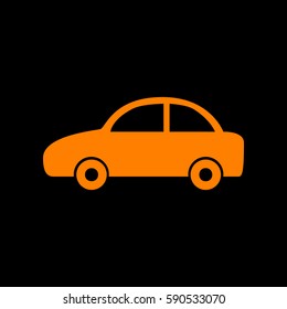 Car sign illustration. Orange icon on black background.