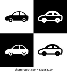 Car sign illustration. Vector. Black and white icons and line icon on chess board.