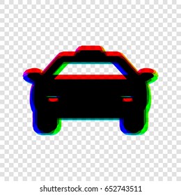 Car sign illustration. Vector. Black icon with red-green-blue contours on transparent background.